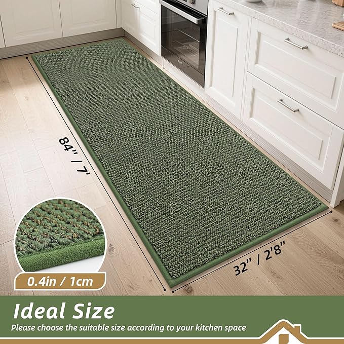 BEQHAUSE Kitchen Runner Rugs 32"x84", Non-Slip Kitchen Mats for Floor, Super Absorbent and Stain Resistant Kitchen Rug, Machine Washable Rugs for Kitchen, Hallway, Laundry & Sink, Green
