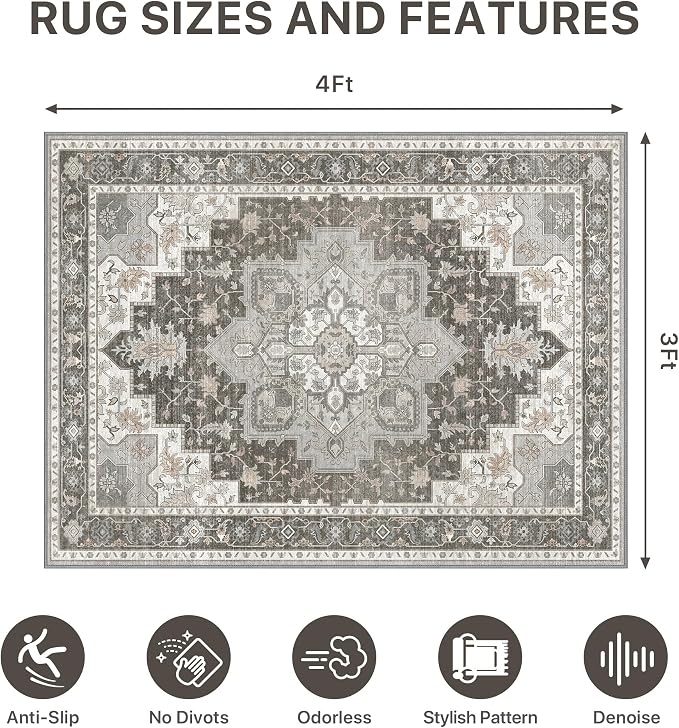 36"x48" Office Chair Mat for Hardwood Tile Floor, Under Desk Carpet Protector for Rolling Computer Chair Mat, Machine Washable Area Rug, Anti-Slip 1/5" Thick Low Pile Thin Vinyl Floor Mat, Tawny Grey