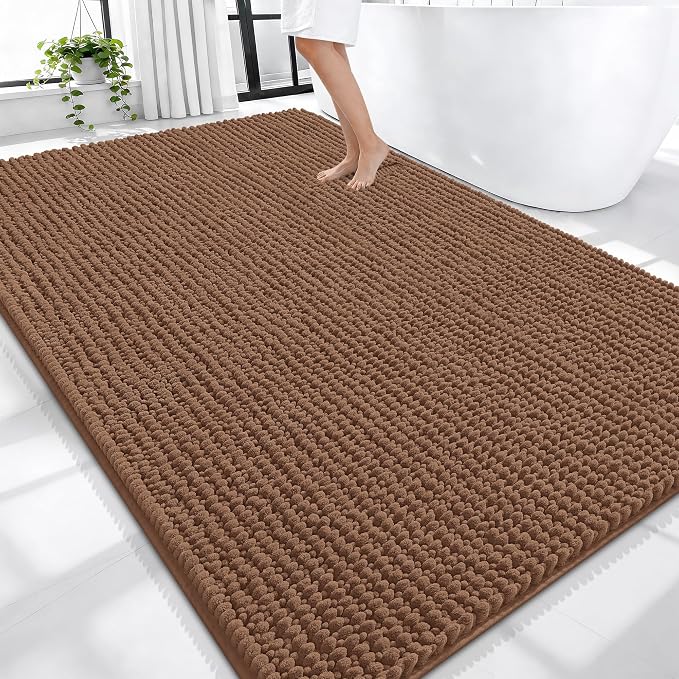 OLANLY Thick Large Bathroom Rugs 70x46, Extra Soft Absorbent Chenille Bath Rugs, Rubber Backing, Machine Wash Dry, Bath Mats for Bathroom Floor, Tub and Shower, Home Decor Accessories, Mocha