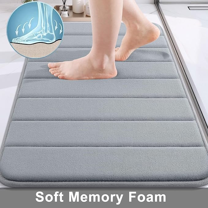 Buganda Memory Foam Bath Mat, 55" x 24", Ultra Soft and Non-Slip Bathroom Rugs, Water Absorbent and Machine Washable Bath Rug Runner for Bathroom, Shower, and Tub, Medium Grey