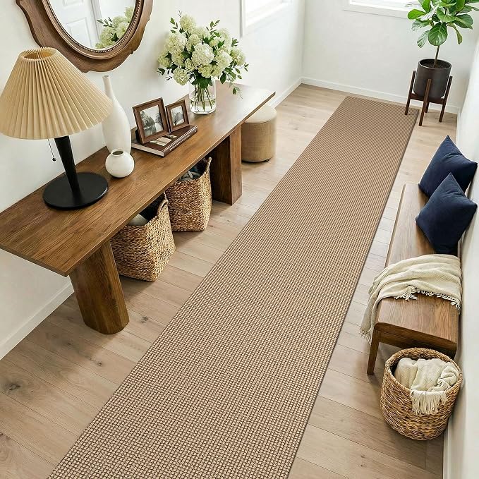 KOZYFLY Boho 2x14 Runners Rugs for Hallway, Long Washable Runner Rug, Woven Non Slip Kitchen Runner, Farmhouse Entryway Rug, Floor Carpet for Entry, Aisle, Hall, Orange Beige/Tan/Brown