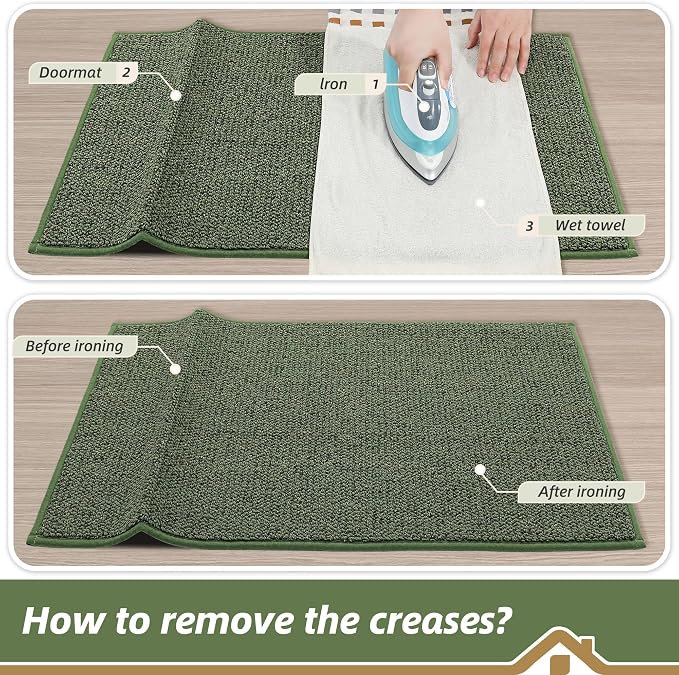 BEQHAUSE Dirt Trapper Door Mat 20" x 48", Non-Slip Washable Doormats Entrance Mat, Dirt Resistant and Absorbent Welcome Mat, Low Profile Floor Mats for Front Back Door and Entryway, Green
