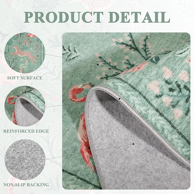 DUKINO 6x9 Rug, Washable Animal Living Room Rug with Non Slip Vintage Design, Soft Low Pile Large Carpet for Bedroom, Nursery, Dining Room, Farmhouse, Playroom, Teal