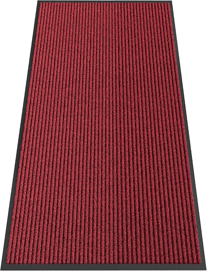 Indoor Outdoor Door Mat, 4' x 2' Doormat for Entryway, Rubber Backing Non Slip Front Door Mat Outside Entrance, Super Absorbent Commercial Floor Mat for Home Office, Red