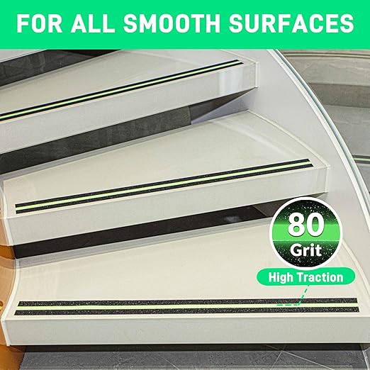 LifeGrip Anti Slip Traction Tape with Glow in Dark Green Stripe, 2 Inch x 38 Feet - Best Grip, Friction, Abrasive Adhesive for Stairs, Tread Step, Indoor and Outdoor, Black (2 inch X 38 feet)