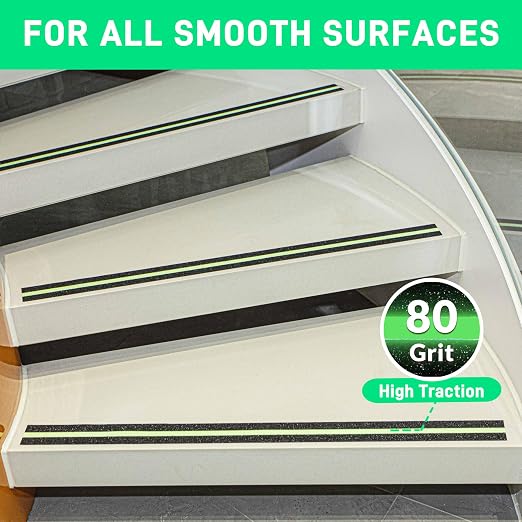 LifeGrip Anti Slip Traction Tape with Glow in Dark Green Stripe, 2 Inch x 30 Feet - Best Grip, Friction, Abrasive Adhesive for Stairs, Tread Step, Indoor, Outdoor, Black (2" X 30')