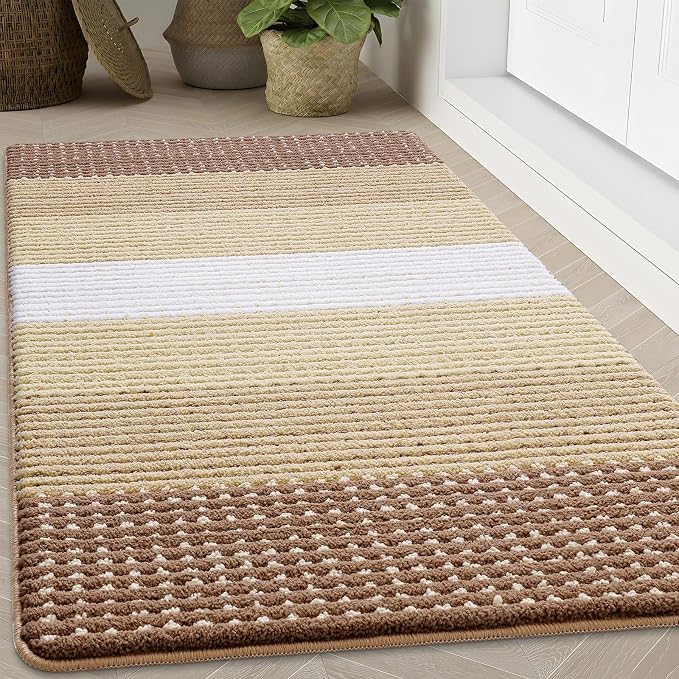 Kitinjoy Indoor Outdoor Door Mat, 71x47 Non-Slip Absorbent Dirt Trapper, Low-Profile Washable Inside Entrance Front Floor Mat, Sturdy Soft Entry Dotted Ombre Doormats for Entryway, Light Brown