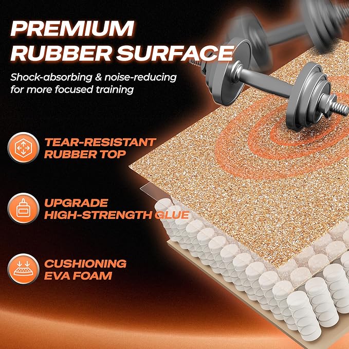SUPERJARE 0.56'' Thick 12 Pcs 48 Sq Ft Rubber Top Exercise Equipment Mats, High Density EVA Foam Mats with Rubber Top, Interlocking Gym Flooring for Home Gym, Protective Workout Mat, Wood