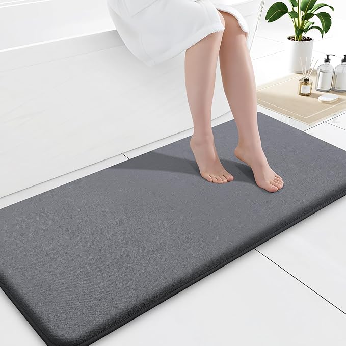 Smiry Memory Foam Bath Mat 59x20, Extra Soft and Absorbent Bathroom Mats, Non Slip Washable Carpet for Floor, Shower and Tub, Dark Grey