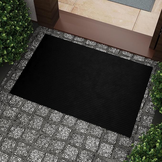 Ottomanson Heavy Duty Rubber Floor Mat – Non-Slip, Waterproof, Easy to Clean – Utility Rug for Entryway, Kitchen, Garage, or Patio – Stain Resistant, Hose Washable – 20" x 39", Black