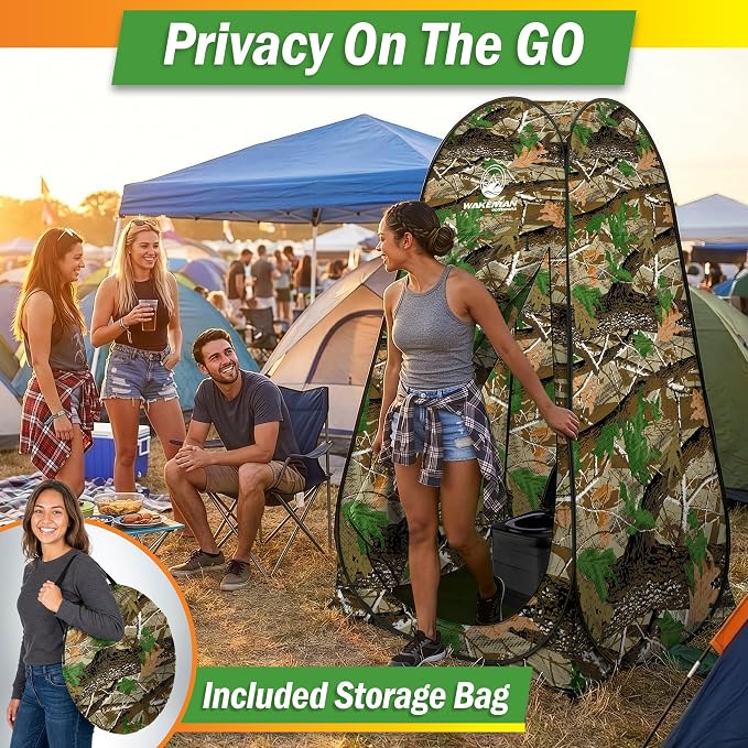 Wakeman Pop Up Changing Tent, 3.3 x 3.3 x 6.2ft, Camping Shower Tent for Portable Toilet Stall or Dressing Room with Carry Bag for Camping, Beach, or Tailgate, Polyester