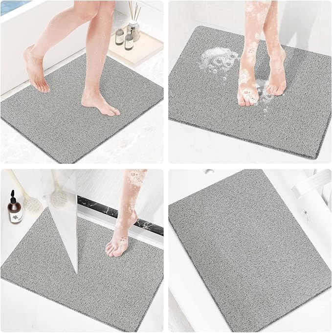 PVC Loofah Shower/Bathtub Mat Non-Slip, 24x16 inch, Soft Tub Mat with Drain, for Tub and Bathroom,Quick Drying,Grey