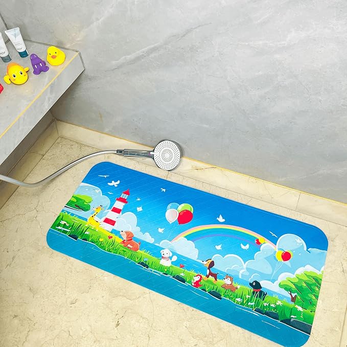 BEEHOMEE Bath Mats for Tub Kids,Baby Toddler - Large Cartoon Non-Slip Bathroom Bathtub Anti-Slip Shower Mats for Floor 35x15,Machine Washable XL Size Bathroom Mats (Lighthouse)