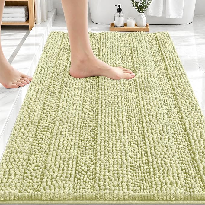 OLANLY Thick Bathroom Rugs 30x20, Extra Soft Absorbent Chenille Striped Bath Rugs, Rubber Backing, Machine Wash Dry, Bath Mats for Bathroom Floor, Tub and Shower, Home Decor Accessories, Vanilla