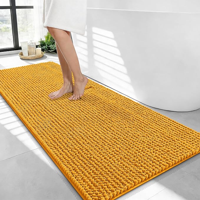 OLANLY Thick Bathroom Runner Rugs 44x24, Extra Soft Absorbent Chenille Bath Rugs, Rubber Backing, Machine Wash Dry, Long Bath Mats for Bathroom, Tub and Shower, Home Decor Accessories, Golden Yellow