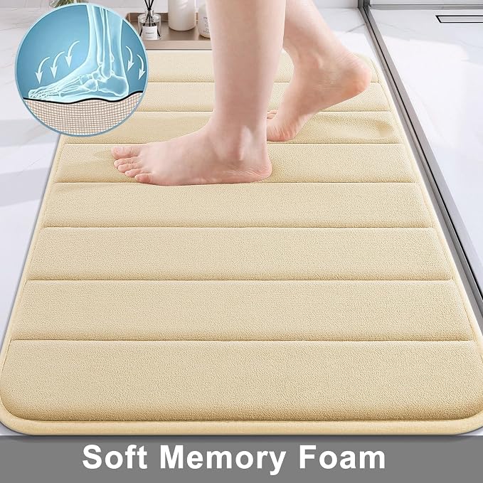 Buganda Memory Foam Bath Mat, 70" x 24", Ultra Soft and Non-Slip Bathroom Rugs, Water Absorbent and Machine Washable Bath Rug Runner for Bathroom, Shower, and Tub, Gold