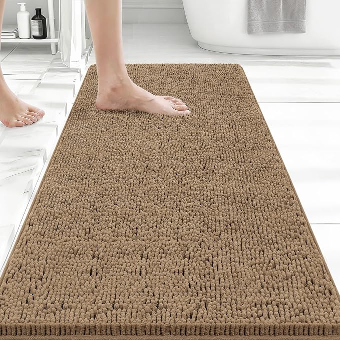 Bcoimo 44x24 Chenille Bath Mat – Non-Slip with Backing Bath Rug Ultra-Absorbent and Machine Washable Bathroom Mat Quick-Dry Design. Ideal for Bathroom Shower and Tub Areas