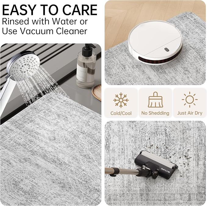 Mecko Bath Mat, Ultra Absorbent Quick Dry Bathroom Floor Mats-Rubber Non-Slip Thin Bathroom Rug Fit Under Door, Faux Suede Surface Shower Rug for Bathtub, Sink, Shower Room(Grey/Cream,16"x24")