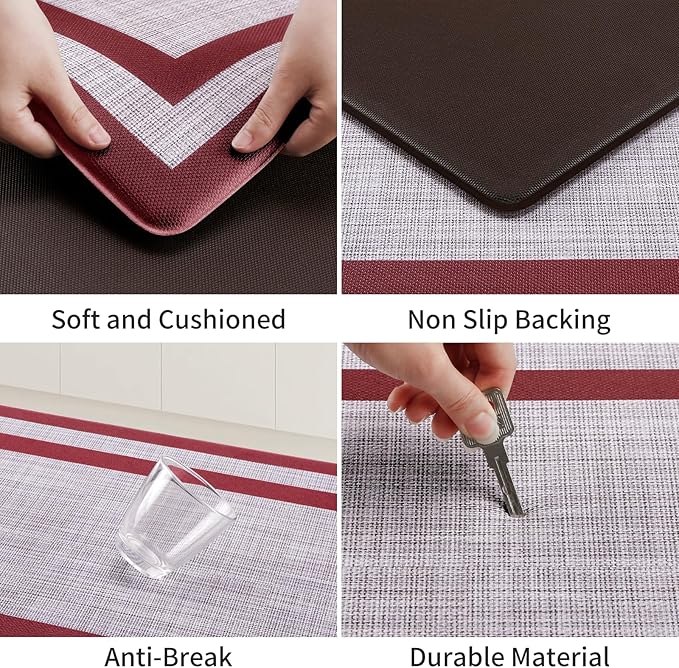 Mattitude Kitchen Mats Set of 2 Cushioned Rugs Anti-Fatigue Mats for Kitchen Floor,Waterproof Non-Slip Mats and Rugs Set for Office,Floor,Laundry 17.3"×29"+17.3"×59",Red