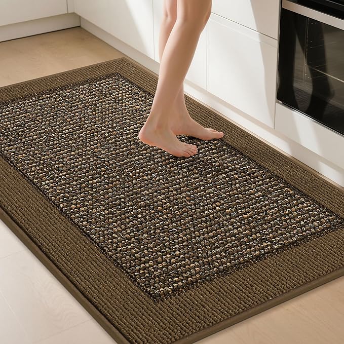 BEQHAUSE Kitchen Rugs 32"x48", Kitchen Runner Rug Non-Slip Kitchen Mats for Floor, Absorbent and Stain Resistant Kitchen Mats, Machine Washable Rugs for Kitchen, Hallway, Laundry & Sink, Brown