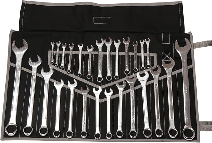 BULL TOOLS Tool Set Organizer, Tool Kit Pouch with 28 Pockets Wrench Set Organizer, Metric & SAE Durable Duck Canvas, Roll-Up Tool Bag for Mechanics, DIYers & Electricians (Tools Not Included)