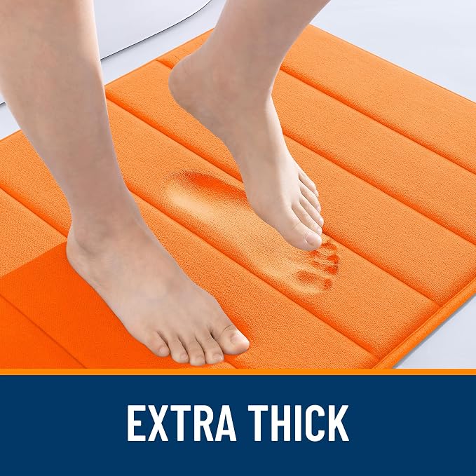 OLANLY Memory Foam Long Bathroom Rugs Runner 70x24, Super Soft Absorbent Bath Mat, Quick Dry, Machine Washable Shower Floor Rugs, Bathmat Carpet, Bathroom Home Decor Accessories, Orange
