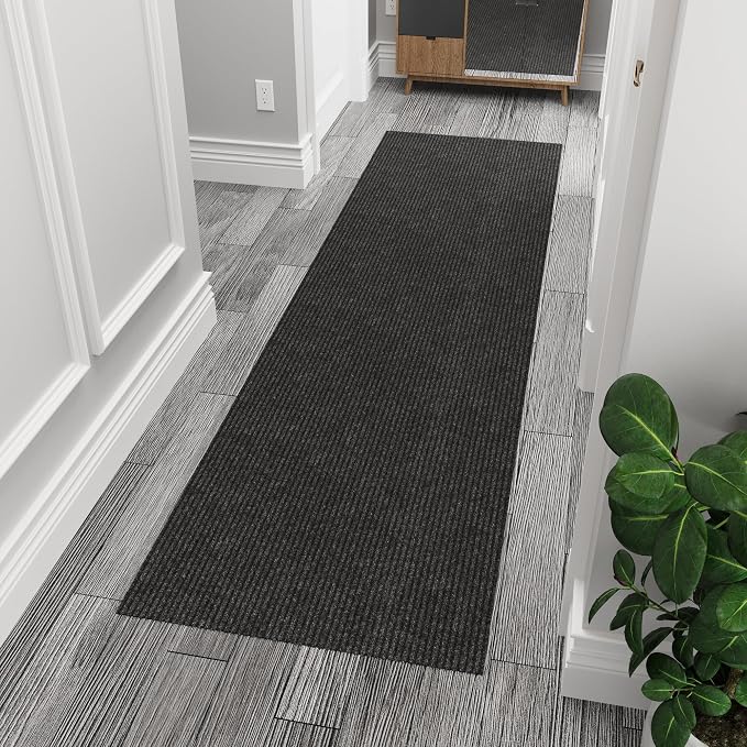 Ottomanson 3'11" x 10' Hallway Runner with Scraper Pile - Extra Durable Non-Slip Rug Mat for Indoor & Outdoor Use - Ideal for Kitchen, Entryway & Garage - High-Traffic Carpet, Black