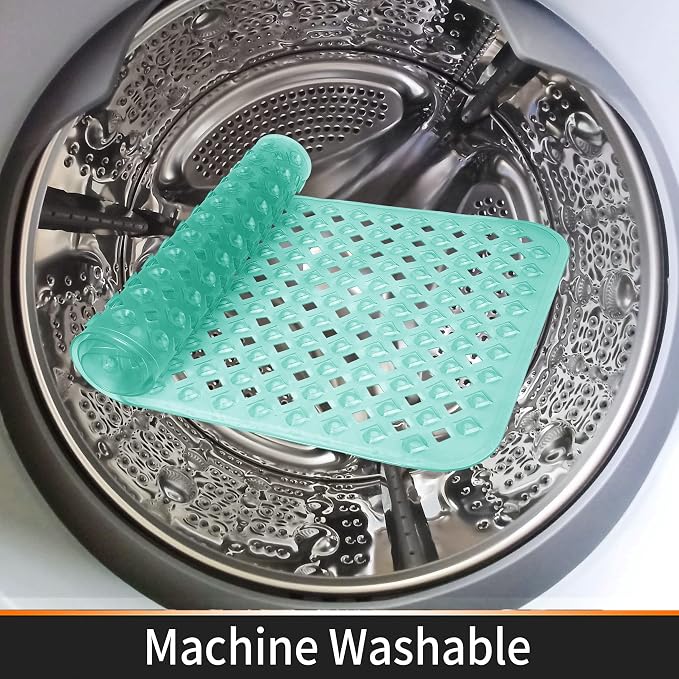 Yimobra Bathtub Mat Non Slip, 35"X16" Shower Mat with Strong Suction Cups&Drain Holes, Long Anti Slip Bath Tub Mat for Inside Shower, Machine Washable Fast Drying, Bathroom Essentials, Clear Green
