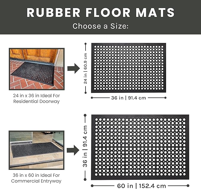 Envelor 2 Pack Anti Fatigue Mats for Kitchen Floor, Rubber Bar Mats, Non Slip Commercial Floor Mat with Drainage Holes, Indoor Outdoor Rubber Mat for Restaurant, Garage, Entryway 24 x 36 in