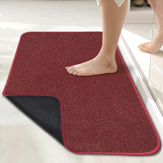 Bosap Bath Mat,Ultra Thin Bathroom Runner Rugs,Large Bath Mats for Bathroom,Quick Dry,Non-Slip,Machine Washable,Low Pile,Bath Rug,Shower Outside,Sink,Home Decor Accessories.Red,2'x6'(24x72inch)