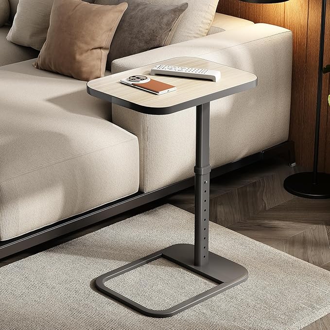 Kitstorack Upgraded TV Tray Table with Panel Lock, Adjustable Height & 90° Flip-Over Design, Sofa Arm End Side Table for Eating, Dinner, Snack, Laptop, Couch, Bed, Chair or Small Spaces, Gray