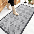 OLANLY Front Door Mat Outside Entrance 47x23, Absorbent, Heavy Duty Sturdy Natural Rubber Doormat Indoor Outdoor, Stain Fade Resistant, Non-Slip Low Profile Floor Mat for Entryway, Light Gray Diamond