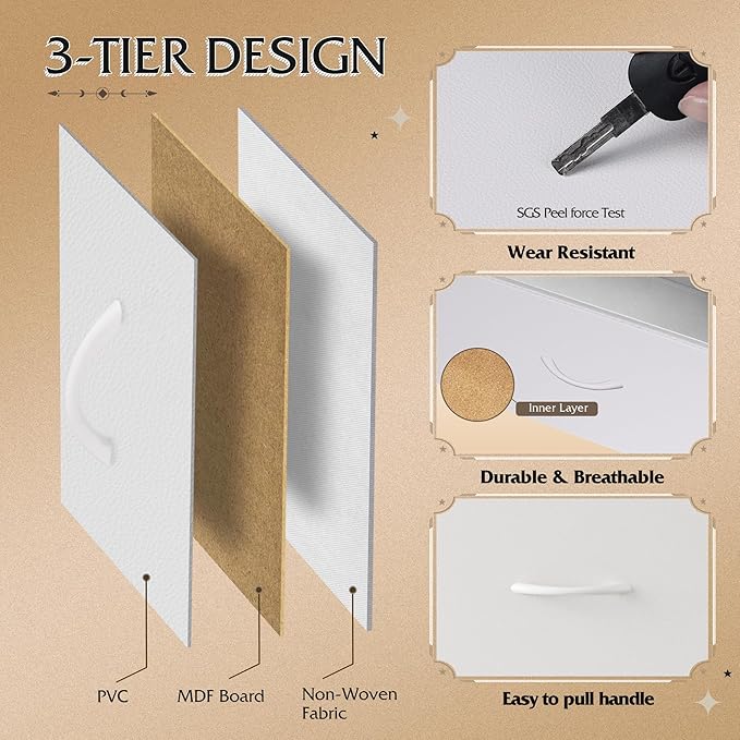 WLIVE Fabric Dresser, 5-Drawer Tall Dressers for Bedroom, Storage Dresser Organizer with Fabric Bins, Wood Top, Sturdy Steel Frame, Chest of Drawers for Closet, Hallway, White