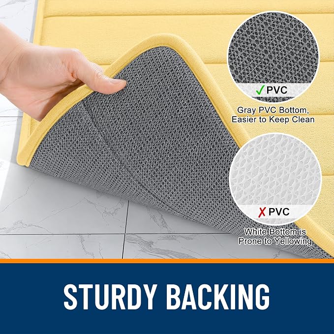 OLANLY Memory Foam Bath Mat 35x24, Super Soft Absorbent Bathroom Rugs, Quick Dry, Machine Washable Shower Floor Rugs, Bathmat Carpet, Bathroom Home Decor Accessories, Yellow