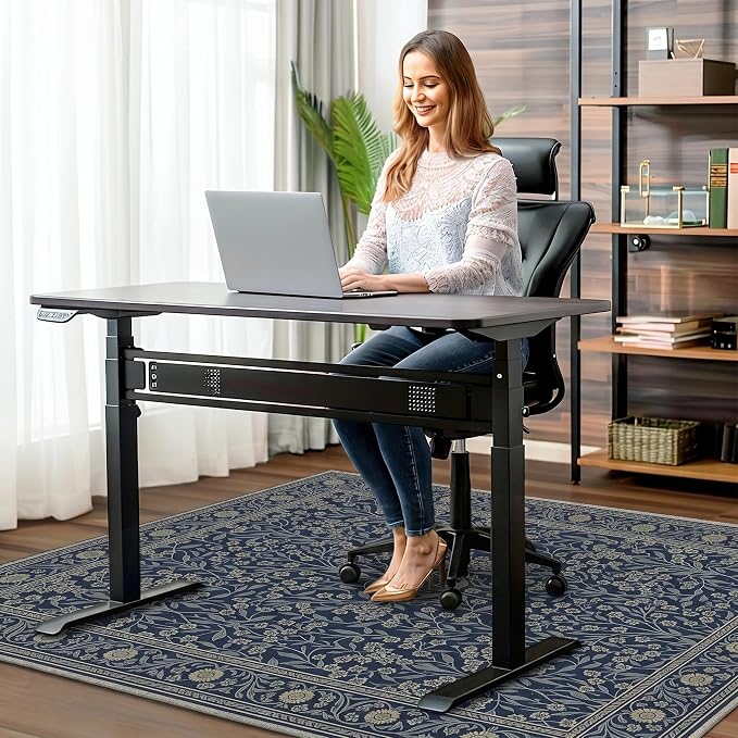 48"x72" Office Chair Mat for Hardwood Tile Floor, Under Desk Carpet Protector for Rolling Computer Chair Mat, Machine Washable Area Rug, Anti-Slip 1/5" Thick Low Pile Thin Vinyl Floor Mat, Floral Navy