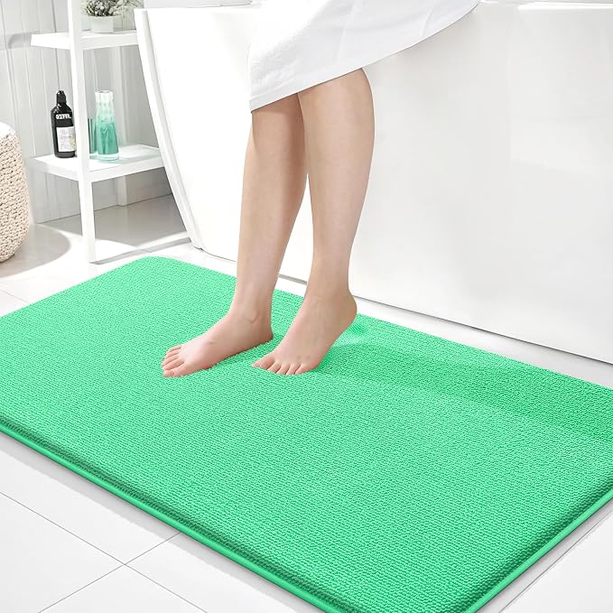 OLANLY Thick Memory Foam Bathroom Runner Rugs 44x24, Extra Soft Absorbent Long Bath Rug, Quick Dry, Non-Slip, Machine Washable Bath Mat for Bathroom, Tub and Shower, Home Decor Accessories, Mint Green