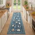 DUKINO 2x6 Washable Runner Rug for Hallway, Non Slip Animal Dog Kitchen Rug with Low Pile Design, Ultra Soft & Stain Resistant Indoor Carpert Runner for Entryway, Bedroom, Laundry, Bathroom, Blue