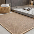 PADOOR Non-Slip Bath-Mats for Bathroom, Rubber-Backing Braided Absorbent Bathroom Mat Machine Washable Thin Bathroom Rugs Fit Under Door Quick Dry Bath Rugs for Floor, 17''x30'' Beige