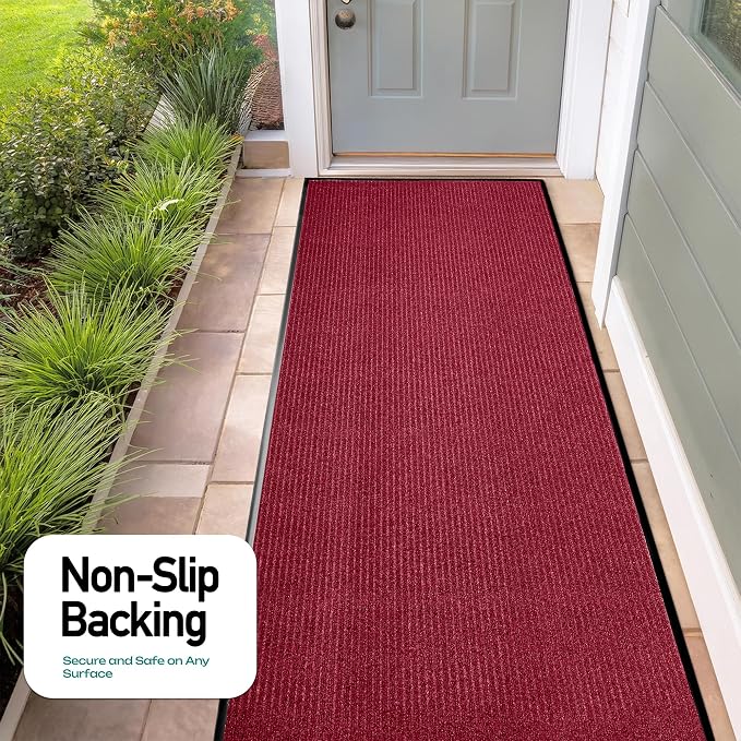 MaxMat® Extra Large Commercial Door Mat, Rubber Border Heavy Duty Door Mat, Waterproof, Low-Profile, Easy to Clean, Rubber Entry Mat. (Red, 3 x 16 Feet)