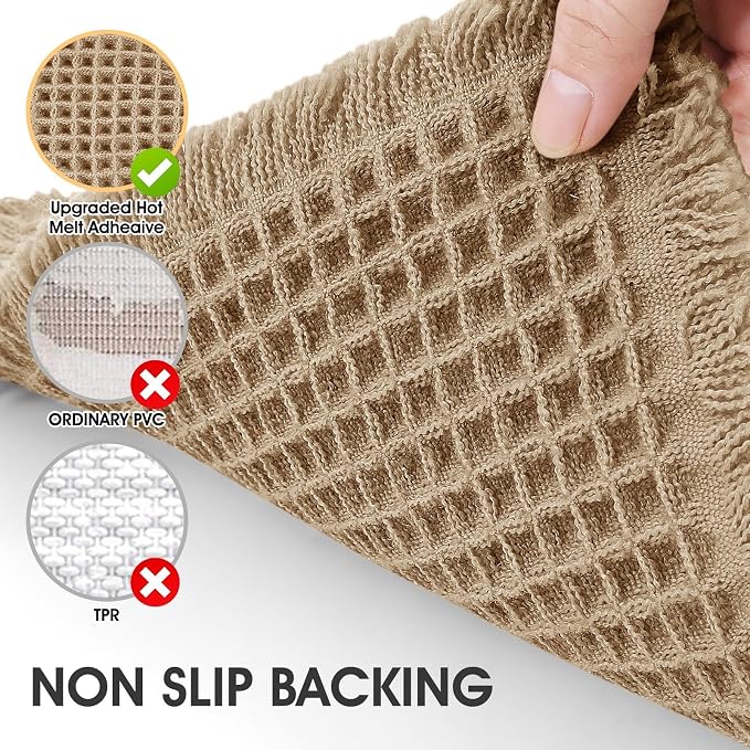 Waffle Bath Mat, Boho Woven Modern Bath Rug Absorbent Non Slip, Ultra Soft Bathroom Mat, Machine Washable Knit Bath Rugs with Bath Letter for Bathroom, Bedroom, Kitchen, Shower, 32"x20", Beige & White
