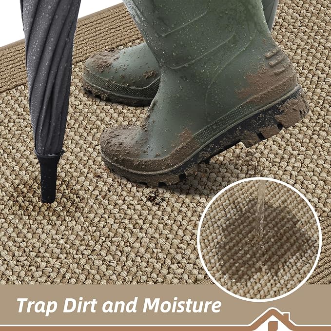 BEQHAUSE Indoor Door Mat 24" x 36", Dirt Trapper Door Mats Non-Slip Entryway Rugs Washable, Resist Dirt Absorbent Welcome Mat, Low Profile Floor Mats for Front Back Door and Entryway, Beige