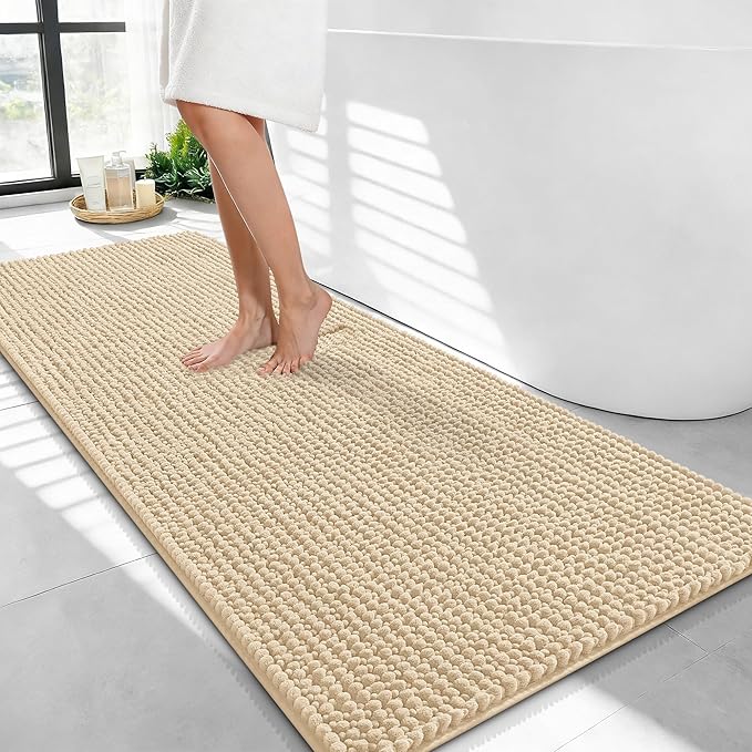 OLANLY Thick Bathroom Runner Rugs 44x24, Extra Soft Absorbent Chenille Bath Rugs, Rubber Backing, Machine Wash Dry, Long Bath Mats for Bathroom Floor, Tub and Shower, Home Decor Accessories, Beige