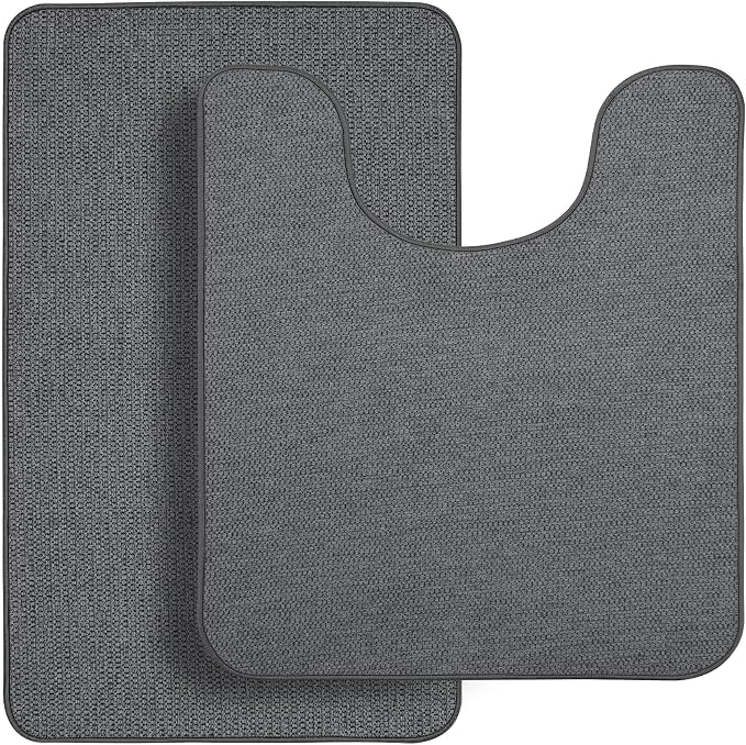 Bosap Bathroom Rugs Set 2 Pieces,Thin Bathroom Mats,Toilet Rugs,Quick Dry,Non-Slip,Machine Washable,Low Pile,Absorbent Bath Mats,Shower,Sink,Home Decor Accessories.Dark Grey,1'5"x2'3"+1'8"x2" U Shape