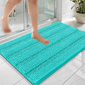 OLANLY Thick Bathroom Rugs 36x24, Extra Soft Absorbent Chenille Striped Bath Rugs, Rubber Backing, Machine Wash Dry, Bath Mats for Bathroom Floor, Tub and Shower, Home Decor Accessories, Teal