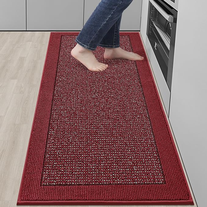 BEQHAUSE Kitchen Runner Rugs 24"x60", Kitchen Rugs Non-Slip Kitchen Mats for Floor, Absorbent and Stain Resistant Kitchen Mats, Machine Washable Rug for Kitchen, Hallway, Laundry & Sink, Red