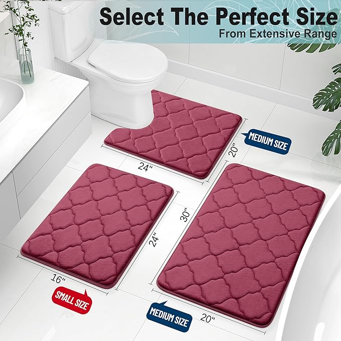 OLANLY Memory Foam Bath Mat Rug 24x16, Ultra Soft and Absorbent Bathroom Rugs, Non-Slip, Comfortable, Machine Washable Bath Carpet for Bathroom Floor, Tub, Shower and Home Decor Accessories, Burgundy