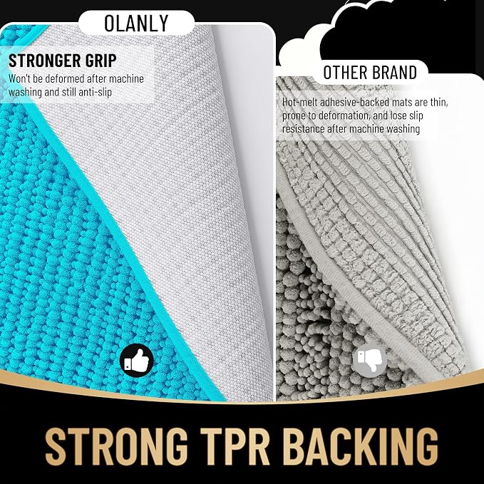 OLANLY Thick Bathroom Rugs 30x20, Extra Soft Absorbent Chenille Bath Rugs, Rubber Backing, Machine Wash Dry, Bath Mats for Bathroom Floor, Tub and Shower, Home Decor Accessories, Aqua Sky