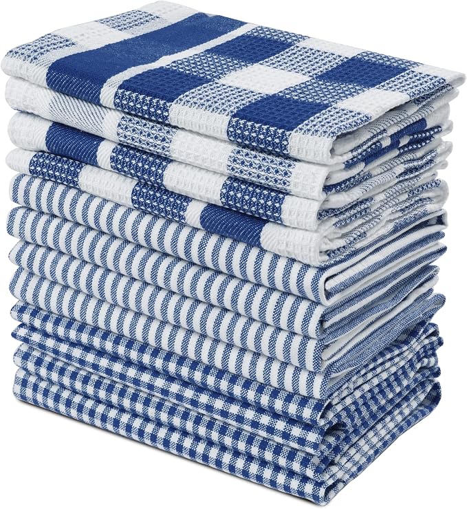 LANE LINEN 100% Cotton Kitchen Dish Cloths, Ultra Soft Absorbent Quick Drying Dish Towels, Multiweave Wash Cloths Dish Towel Sets, 12x12 Inches, 12 Pack - Navy