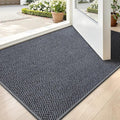 LUMI Ultra Thin Indoor Door Mat for Entrance 24"x36", Non Slip Entryway Mat, Low Profile Doormat, Unique Herringbone Design Carpet for Inside, Patio, Porch, Navy Gray