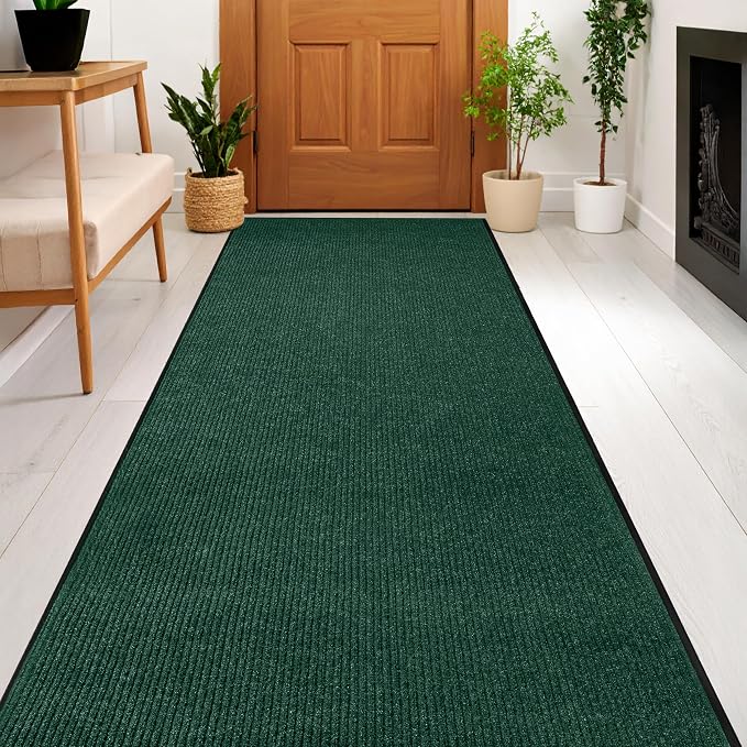 Durable Rubber Door Mat - Heavy Duty, Indoor/Outdoor, Easy Clean, Waterproof, Low-Profile Mat for Entry, Patio, Garage - Stylish (Green, 6' x 2' (Mud Trapper))